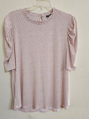 Adrianna Papell Pink Polka Dot Short Sleeve Blouse